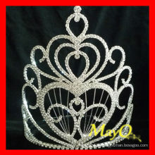 Conception de mode grande couronne de tiare de concours, tiare en strass princesse en vrac, couronne de tiare de concours de coeur